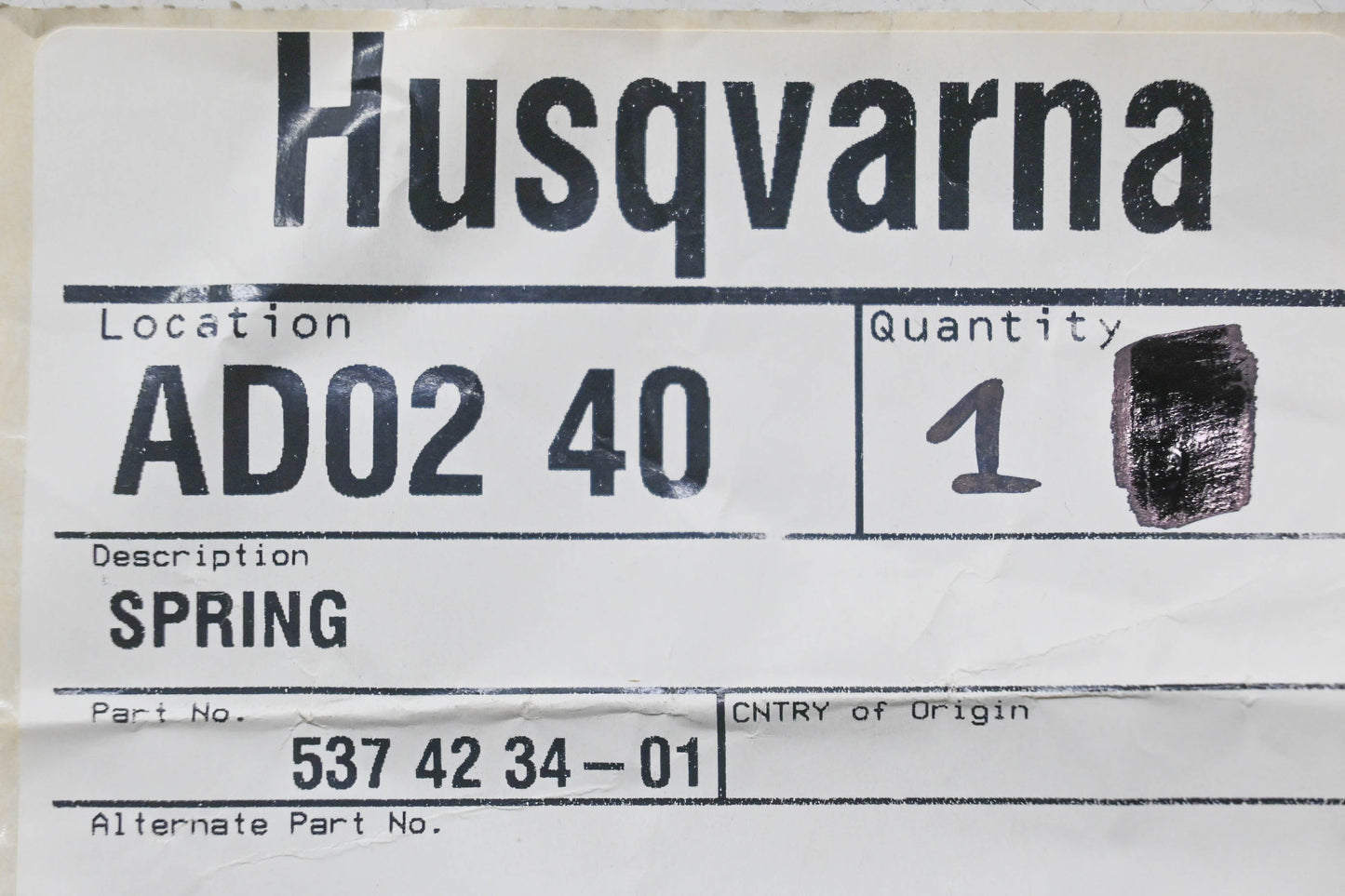New OEM Husqvarna 537 42 34-01, 537423401 Spring NOS