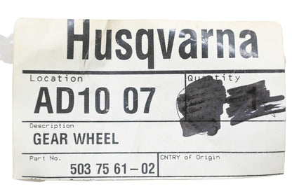 New OEM Husqvarna 503 75 61-02, 503756102, 5037561 Gear Wheel NOS