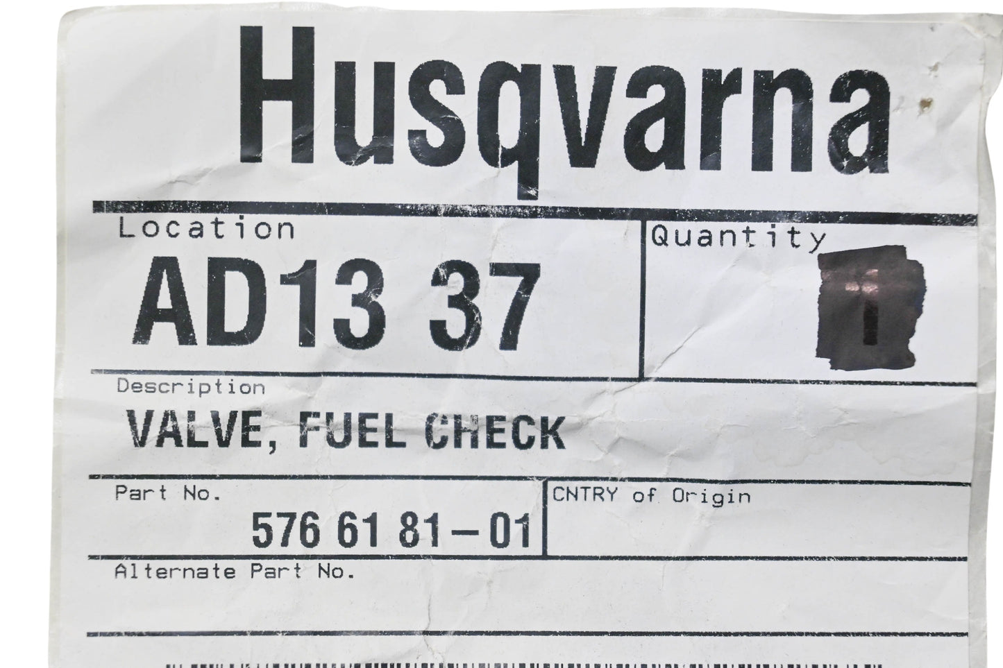 New OEM Husqvarna 576 61 81-01, 576618101 Fuel Check Valve NOS