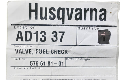 New OEM Husqvarna 576 61 81-01, 576618101 Fuel Check Valve NOS