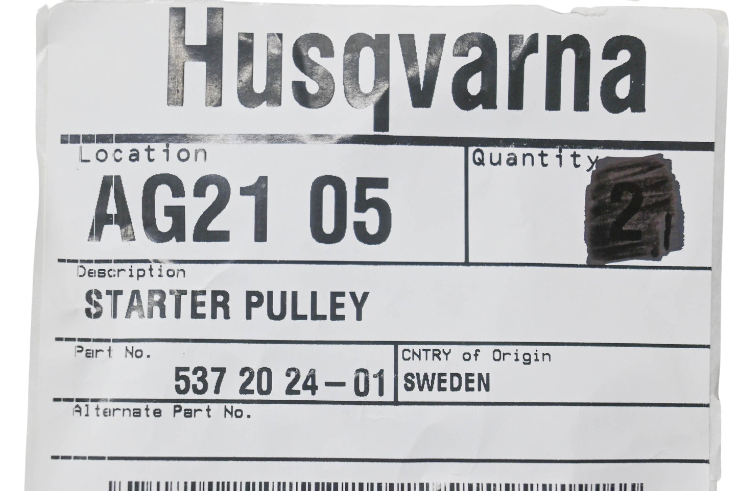 New OEM Husqvarna 537 20 24-01, 537202401 Starter Pulley NOS
