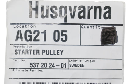 New OEM Husqvarna 537 20 24-01, 537202401 Starter Pulley NOS