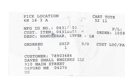 Ariens 04318451 Upper Left Hand Handlebar NOS