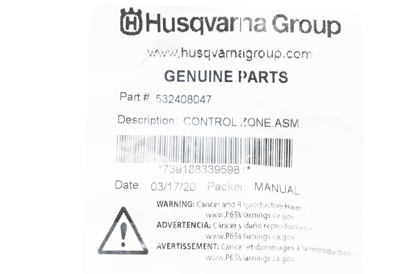 New OEM Husqvarna 532408047, 532 40 80-47 Control Assembly NOS