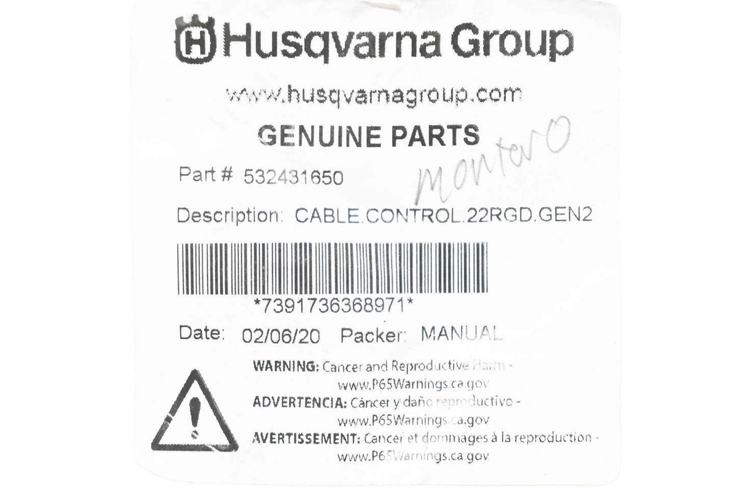 New OEM Husqvarna 532431650, 532 43 16-50 Drive Cable NOS