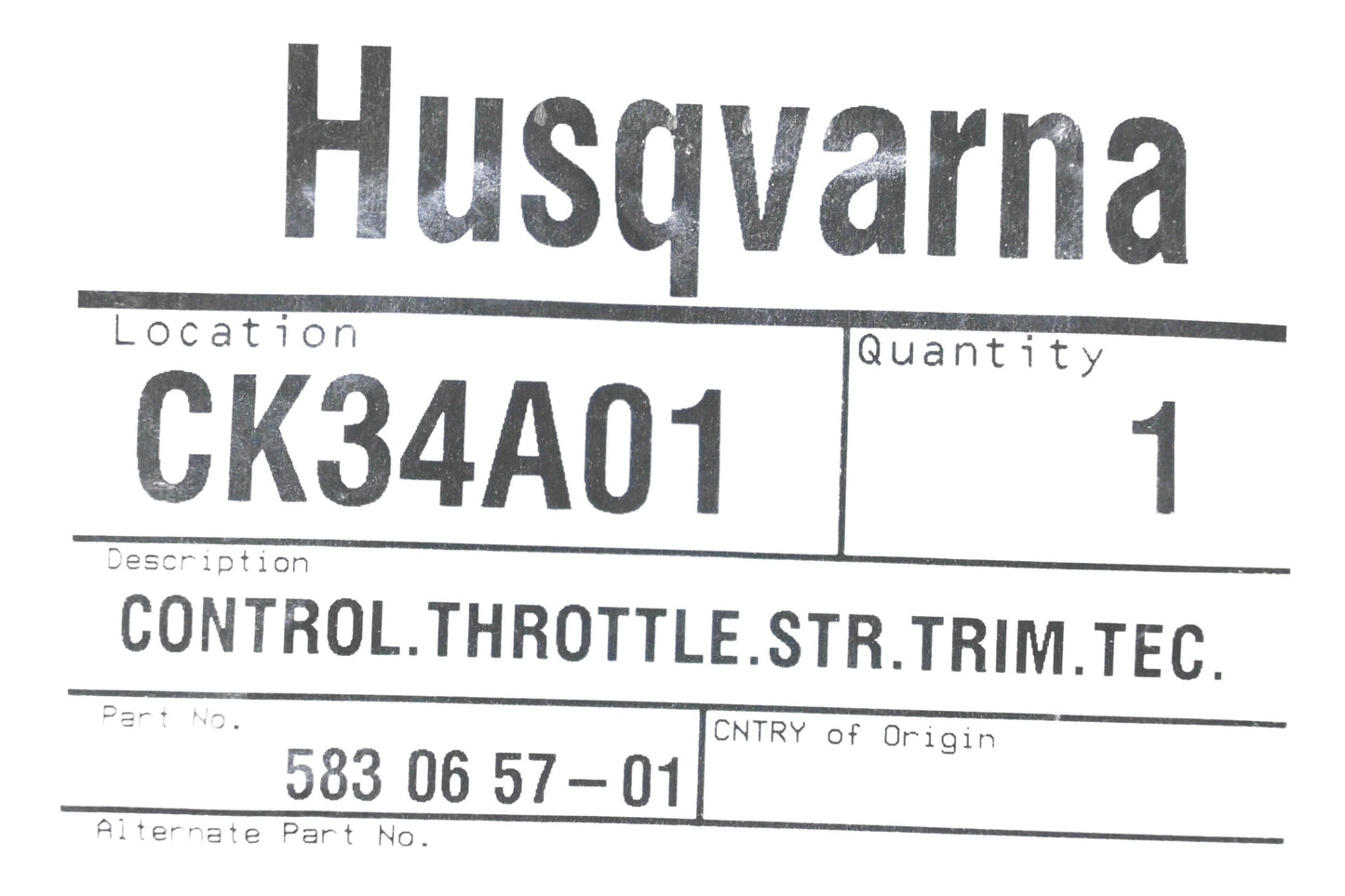 New OEM Husqvarna 583 06 57-01, 583065701 Throttle Control NOS