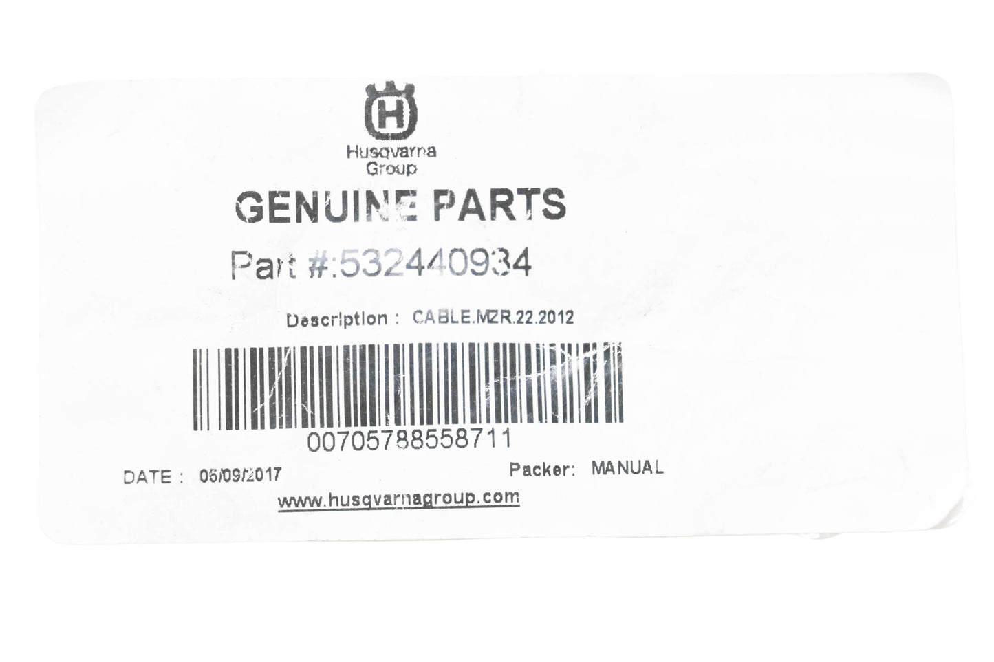 New OEM Husqvarna 532440934, 532 44 09-34 Control Cable NOS