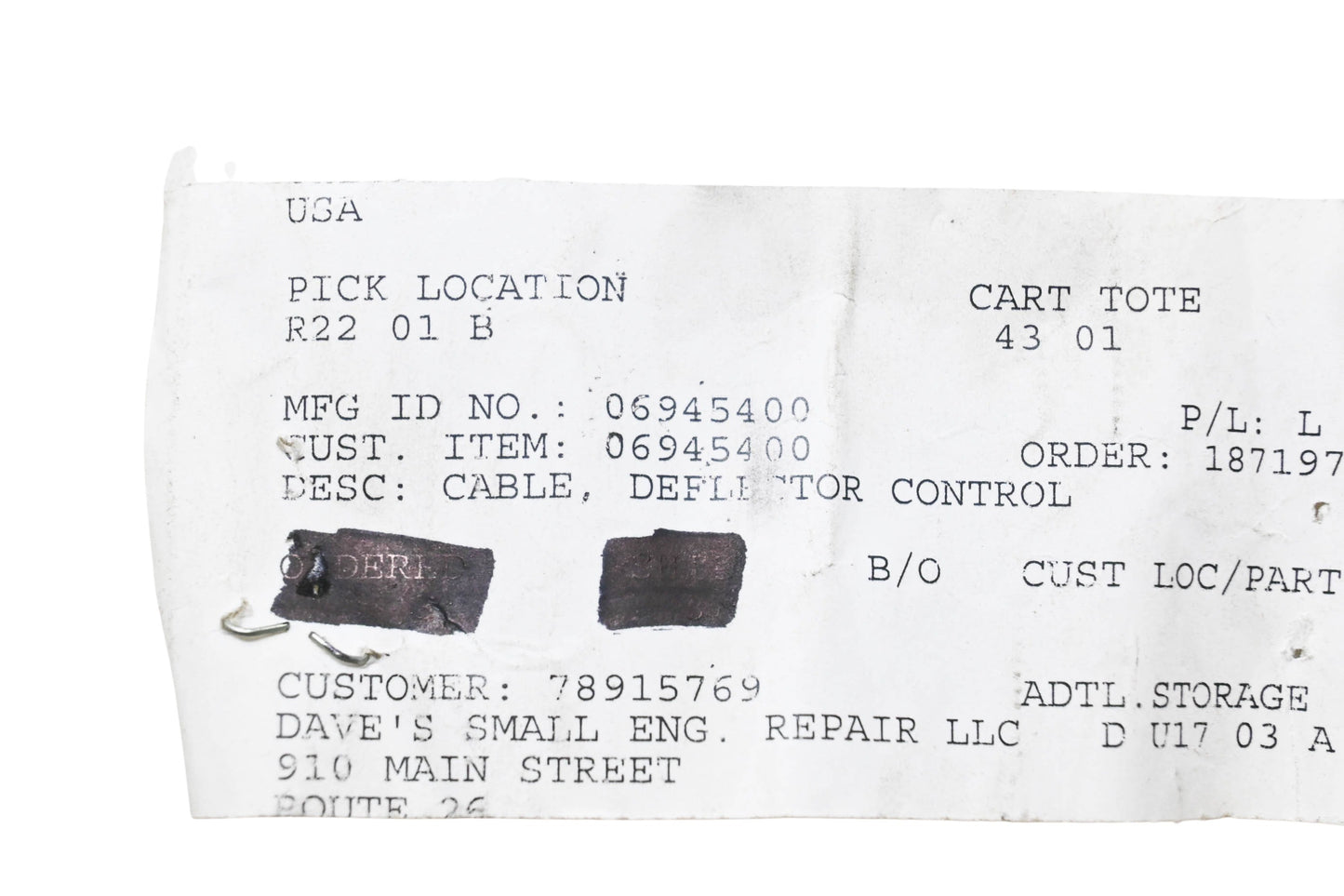 Ariens 06945400 Deflector Control Cable NOS