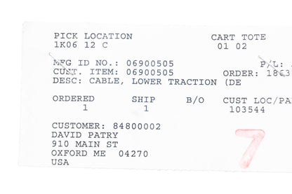 Ariens 06900505 Lower Traction Cable NOS