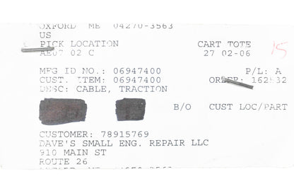 Ariens 06947400 Traction Cable NOS