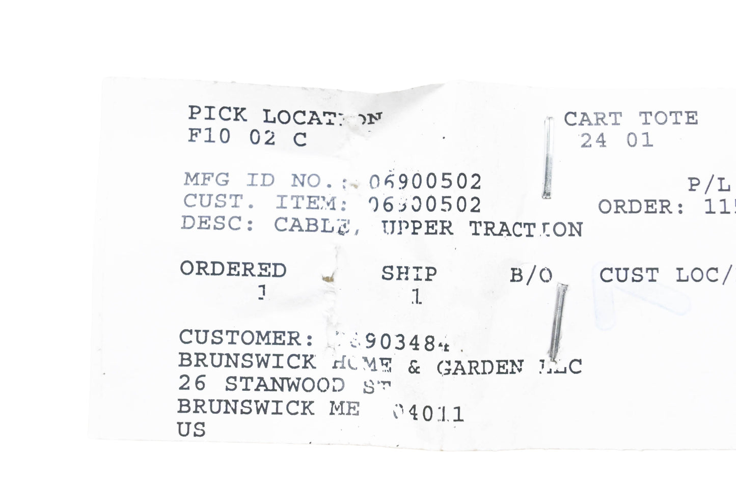 Ariens 06900502 Upper Traction Cable NOS