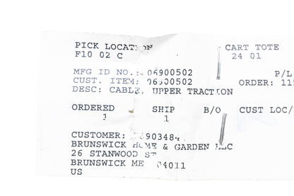 Ariens 06900502 Upper Traction Cable NOS