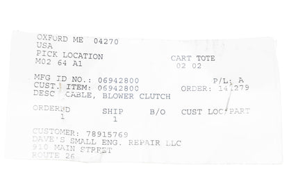 Ariens 06942800 Blower Clutch Cable NOS