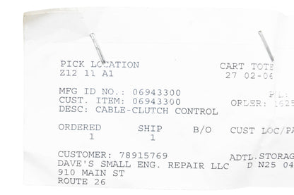 Ariens 06943300 Clutch Control Cable NOS