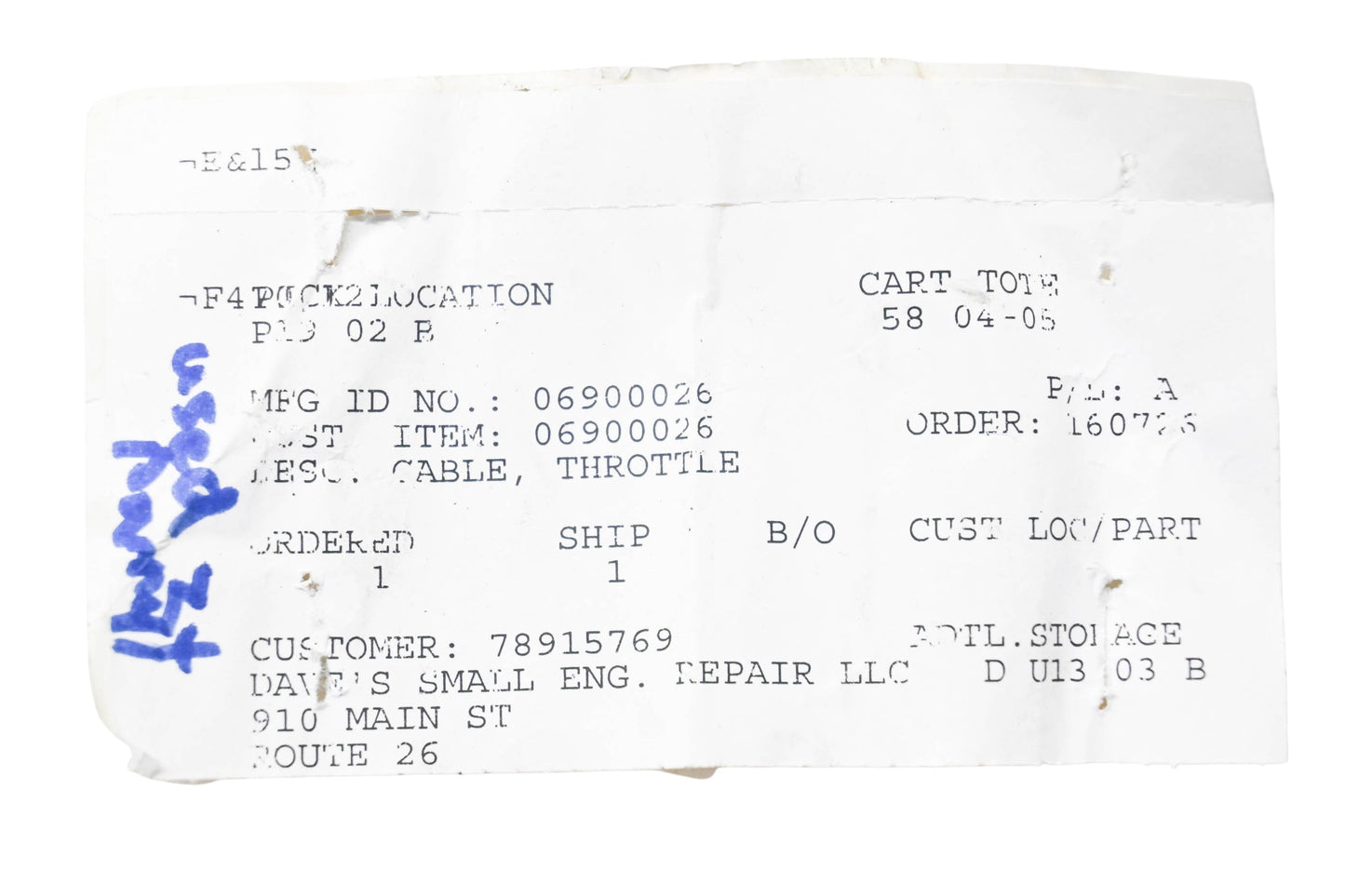 Ariens 06900026 Throttle Cable NOS