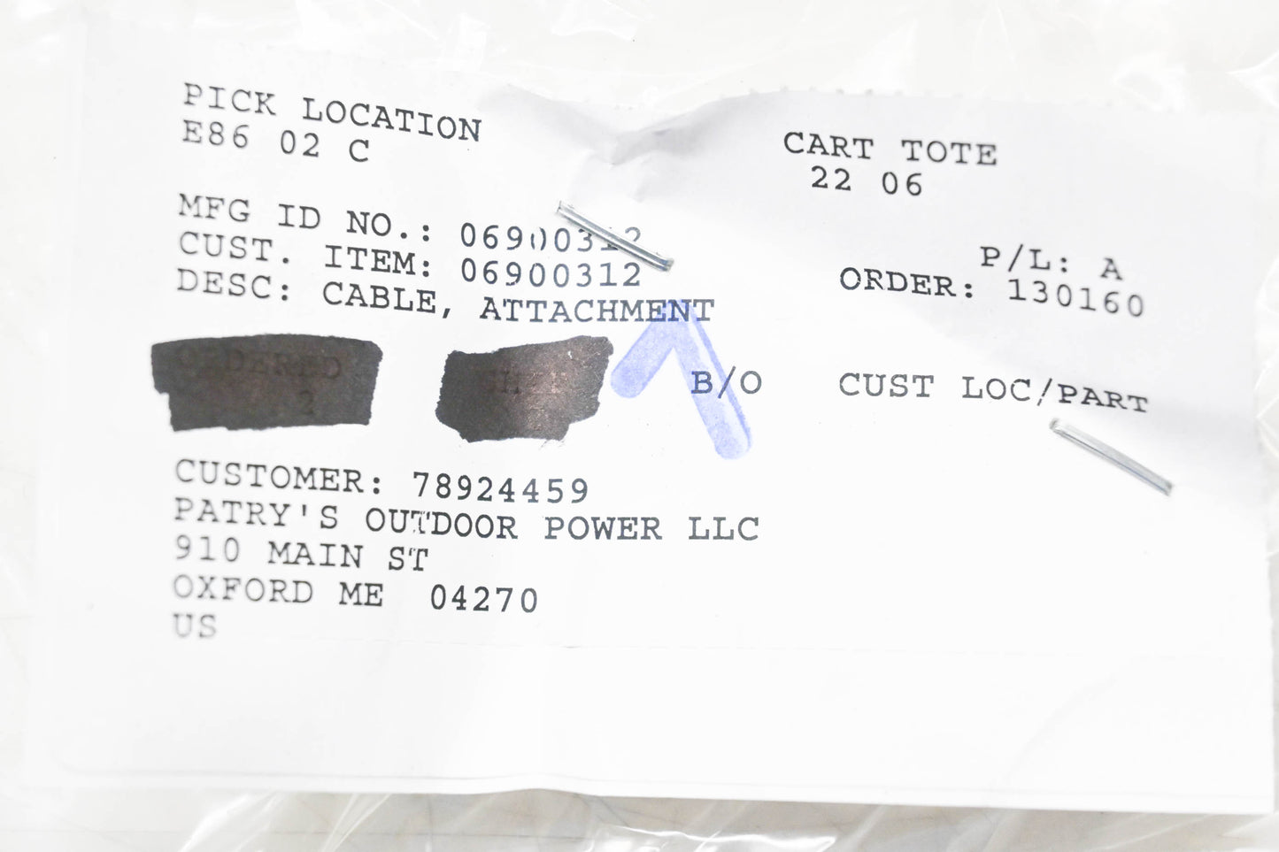 Ariens 06900312 Attachment Cable NOS