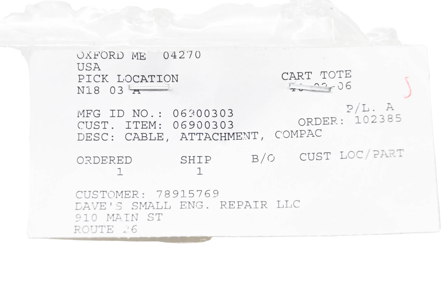 Ariens 06900303 Attachment Cable NOS