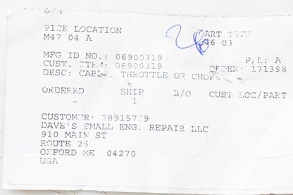 Ariens 06900319 Throttle Cable NOS