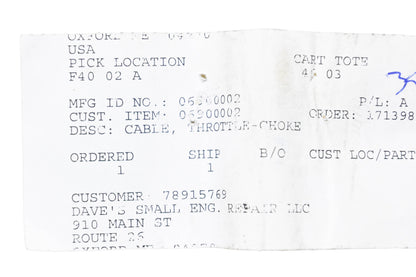 Ariens 06900002 Throttle Cable NOS