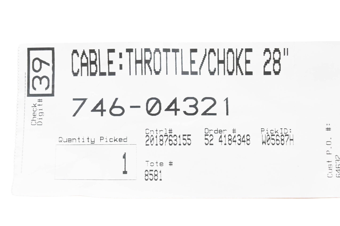 MTD 746-04321 Throttle Choke Cable NOS
