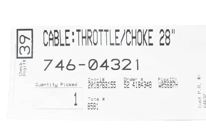MTD 746-04321 Throttle Choke Cable NOS