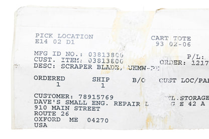Ariens 03813800 Scraper Blade NOS