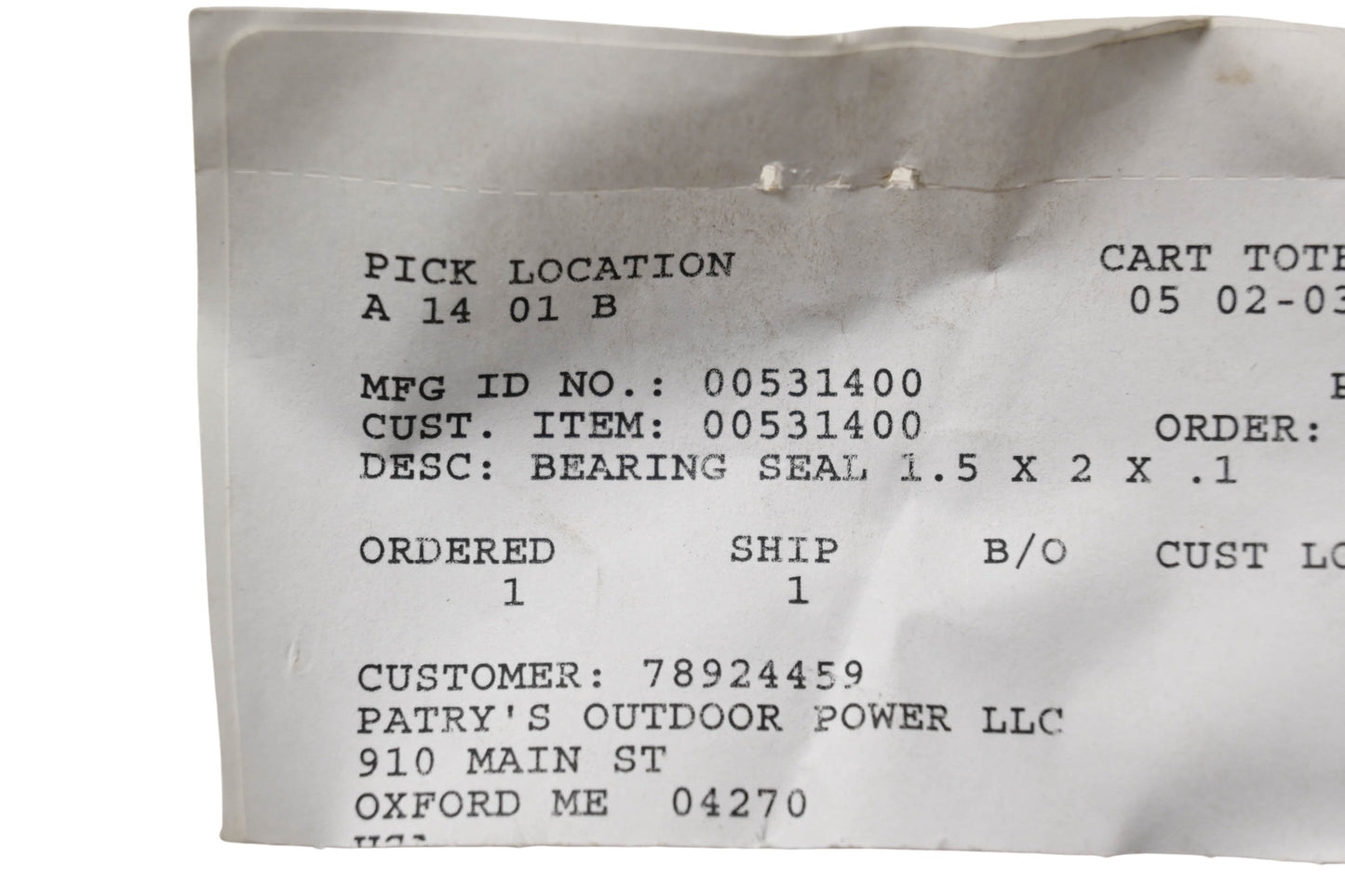 Ariens 00531400 Bearing Seal NOS