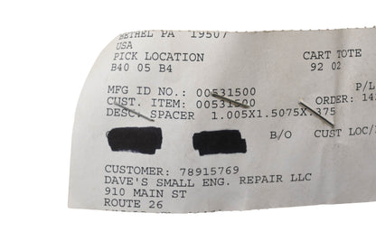 Ariens 00531500 Spacer NOS