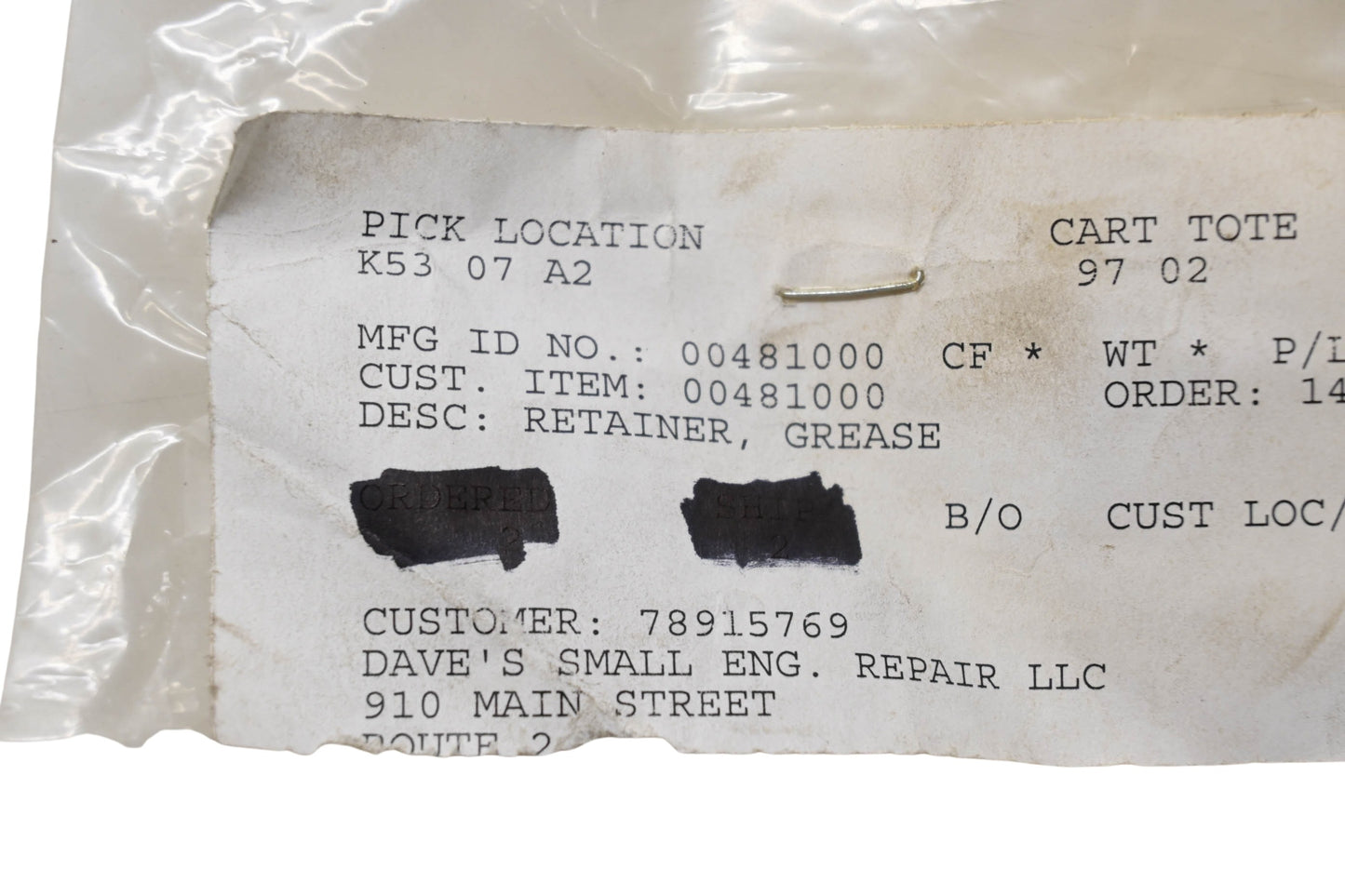 Ariens 00481000 Grease Retainer NOS