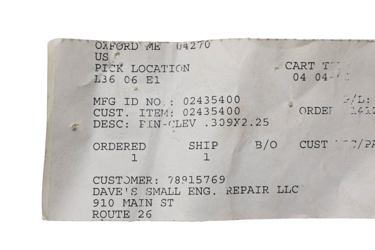 Ariens 02435400 Clevis Pin NOS