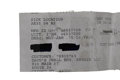 Ariens 06537700 Jam Nut NOS