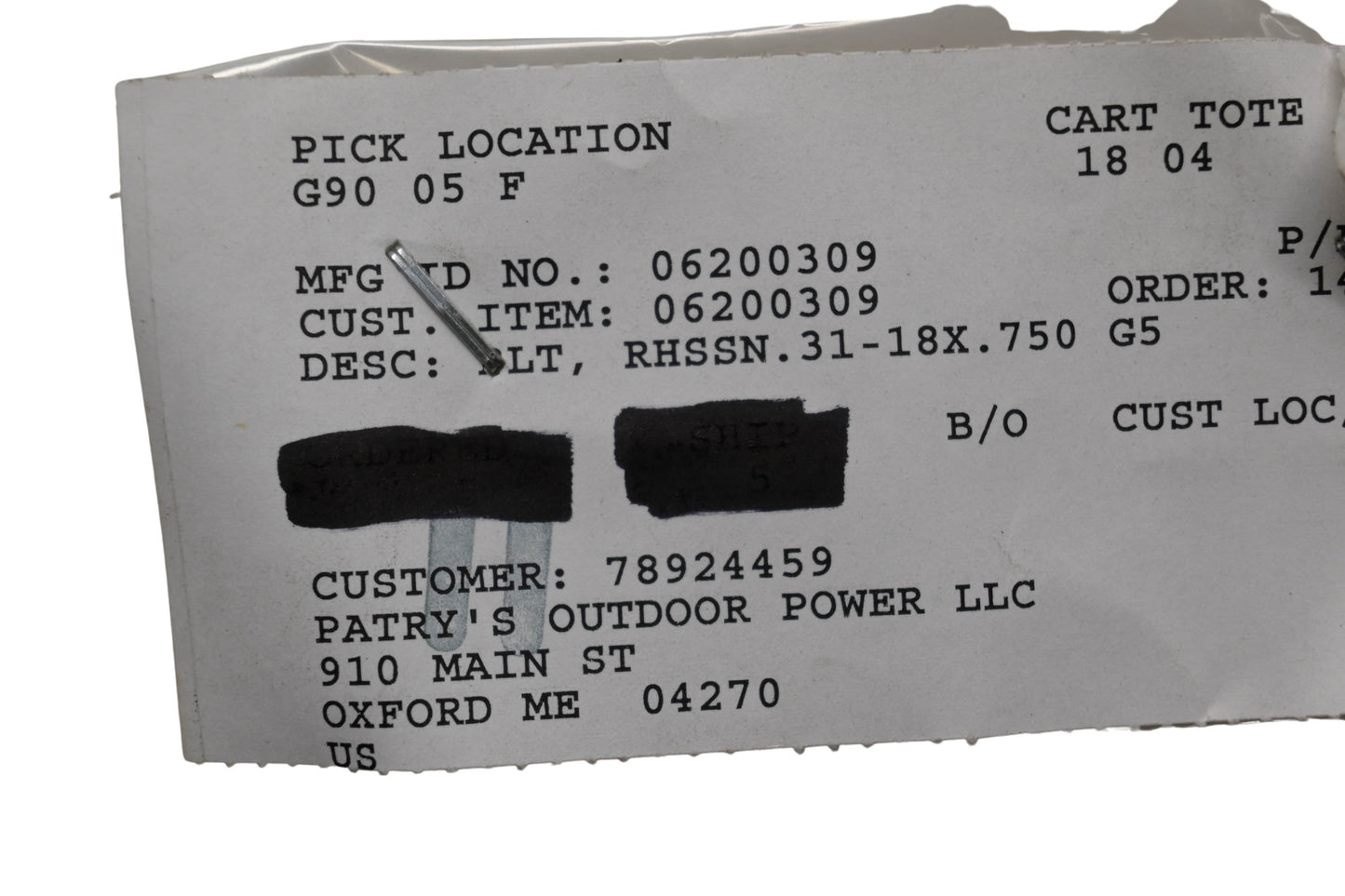 Ariens 06200309 Bolt NOS