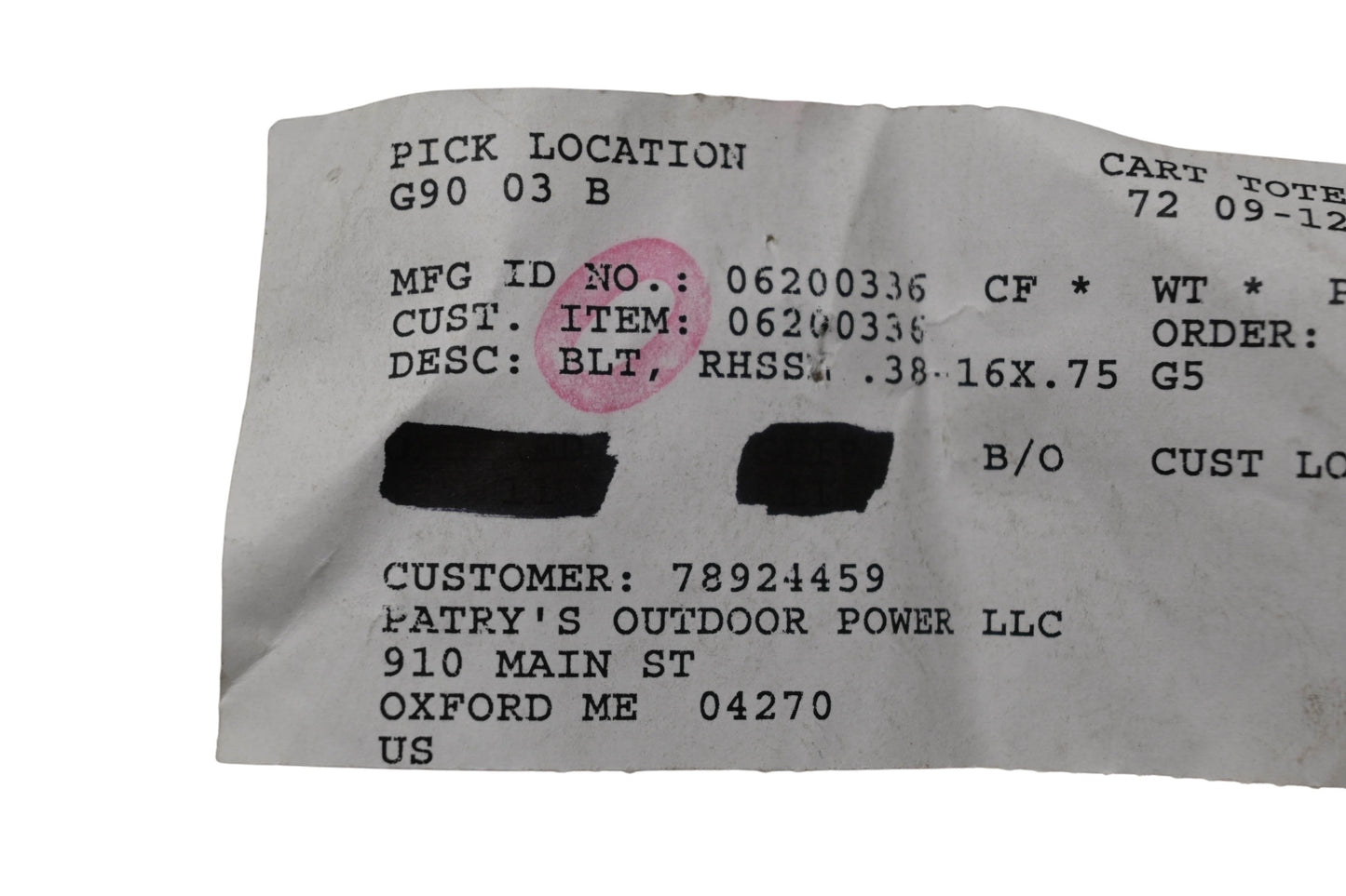Ariens 06200336 Bolt NOS
