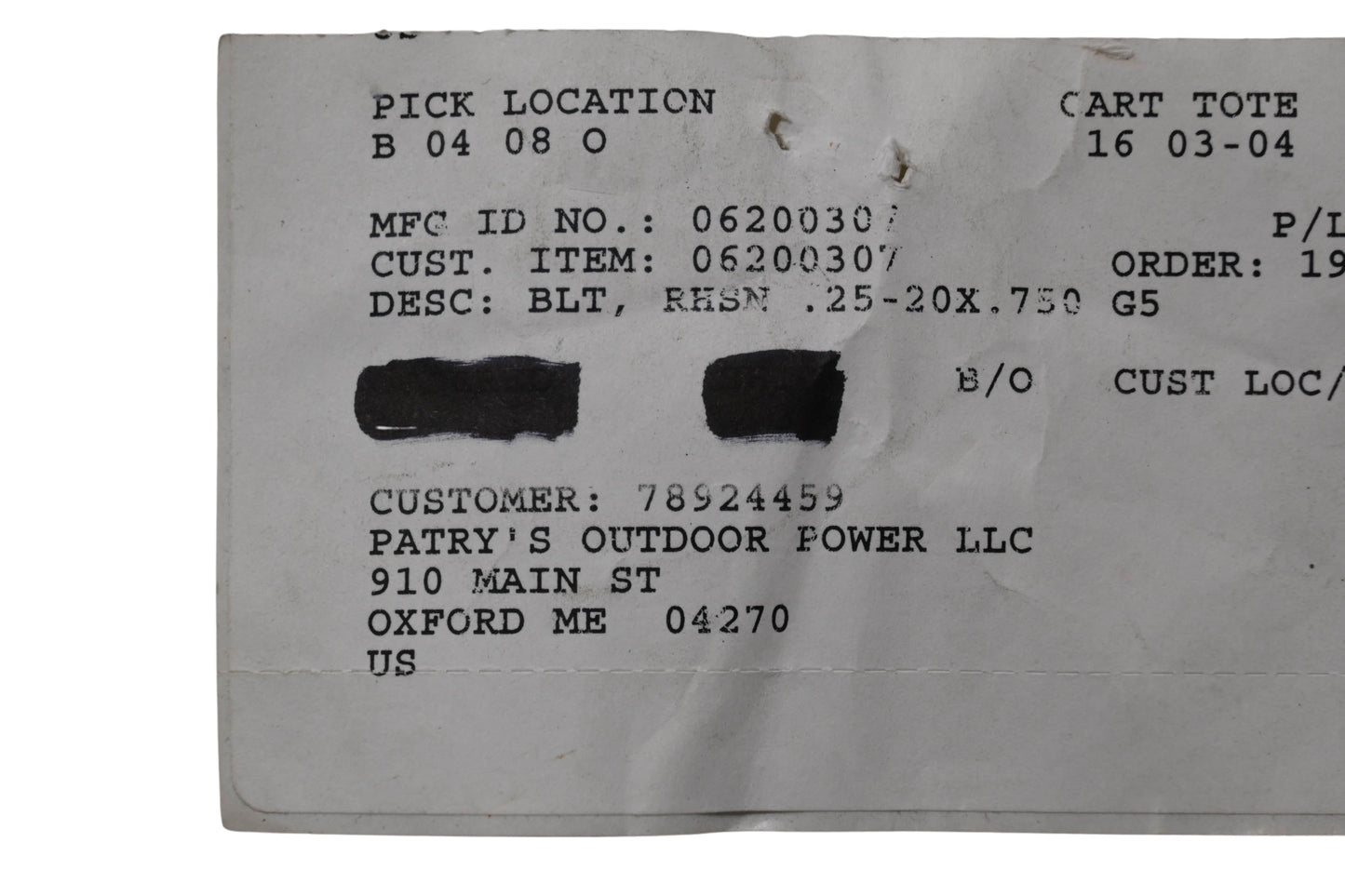 Ariens 06200307 Bolt NOS