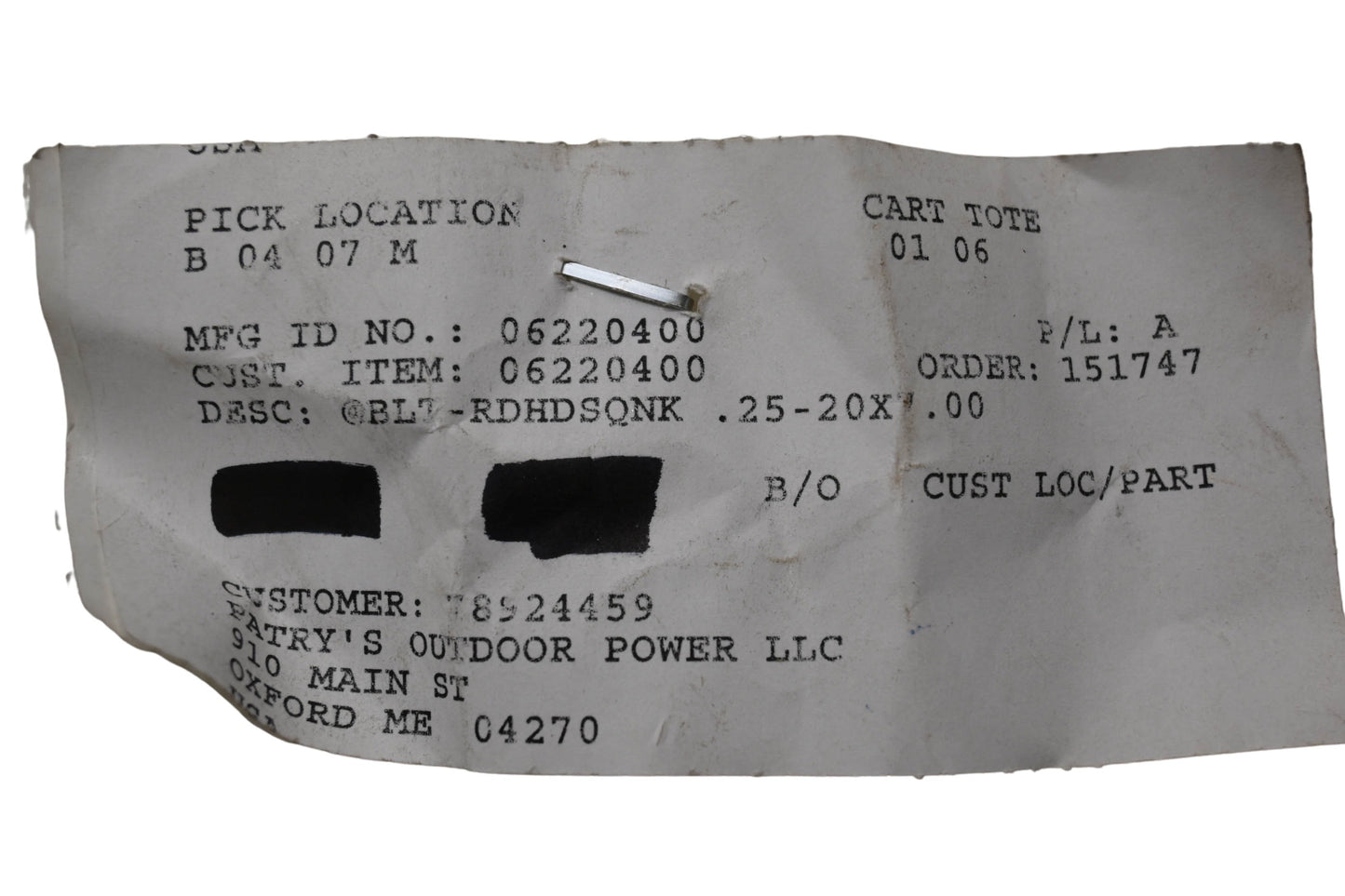 Ariens 06220400, 06200229 Bolt Round Head Square Neck NOS