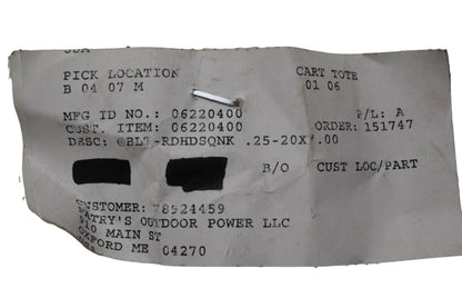 Ariens 06220400, 06200229 Bolt Round Head Square Neck NOS