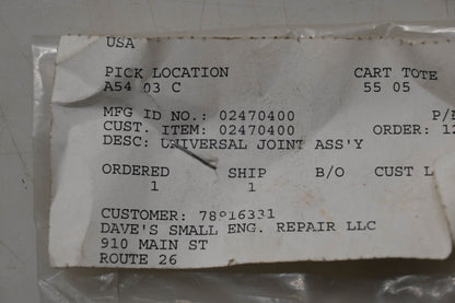 Ariens 02470400 Universal Joint Assembly NOS