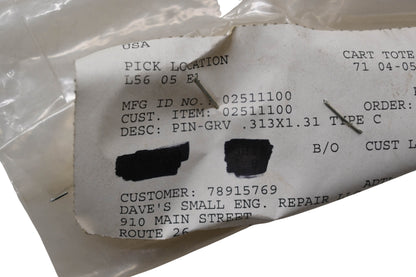 Ariens 02511100 Groove Pin NOS