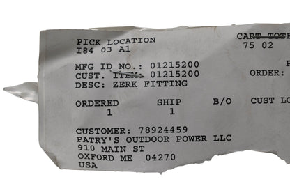 Ariens 01215200 Zerk Fitting NOS