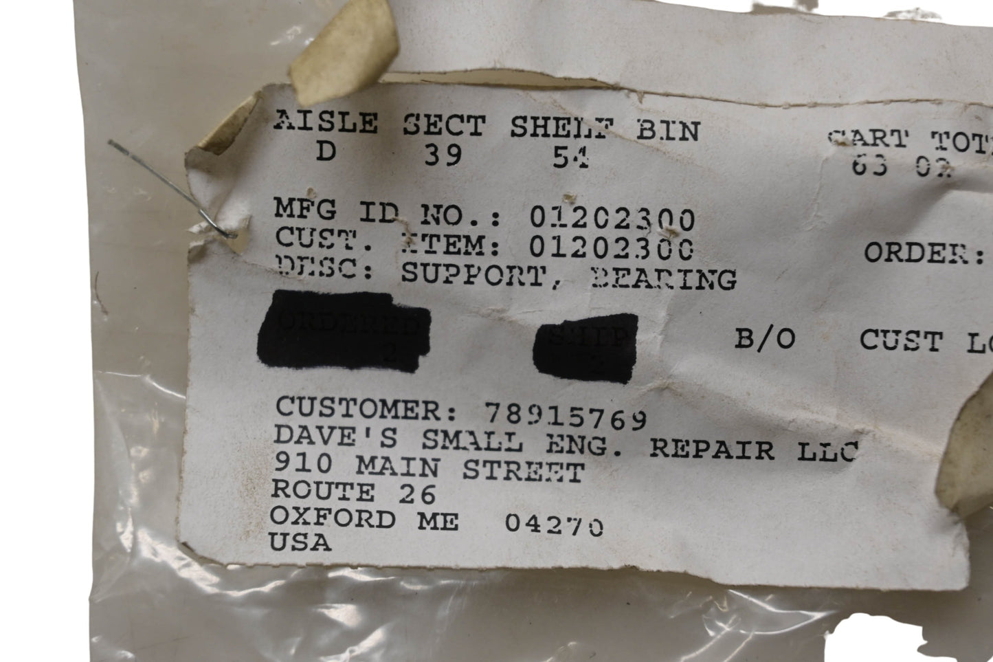 Ariens 01202300 Axle Bearing Support NOS
