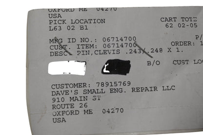 Ariens 06714700 Clevis Pin NOS