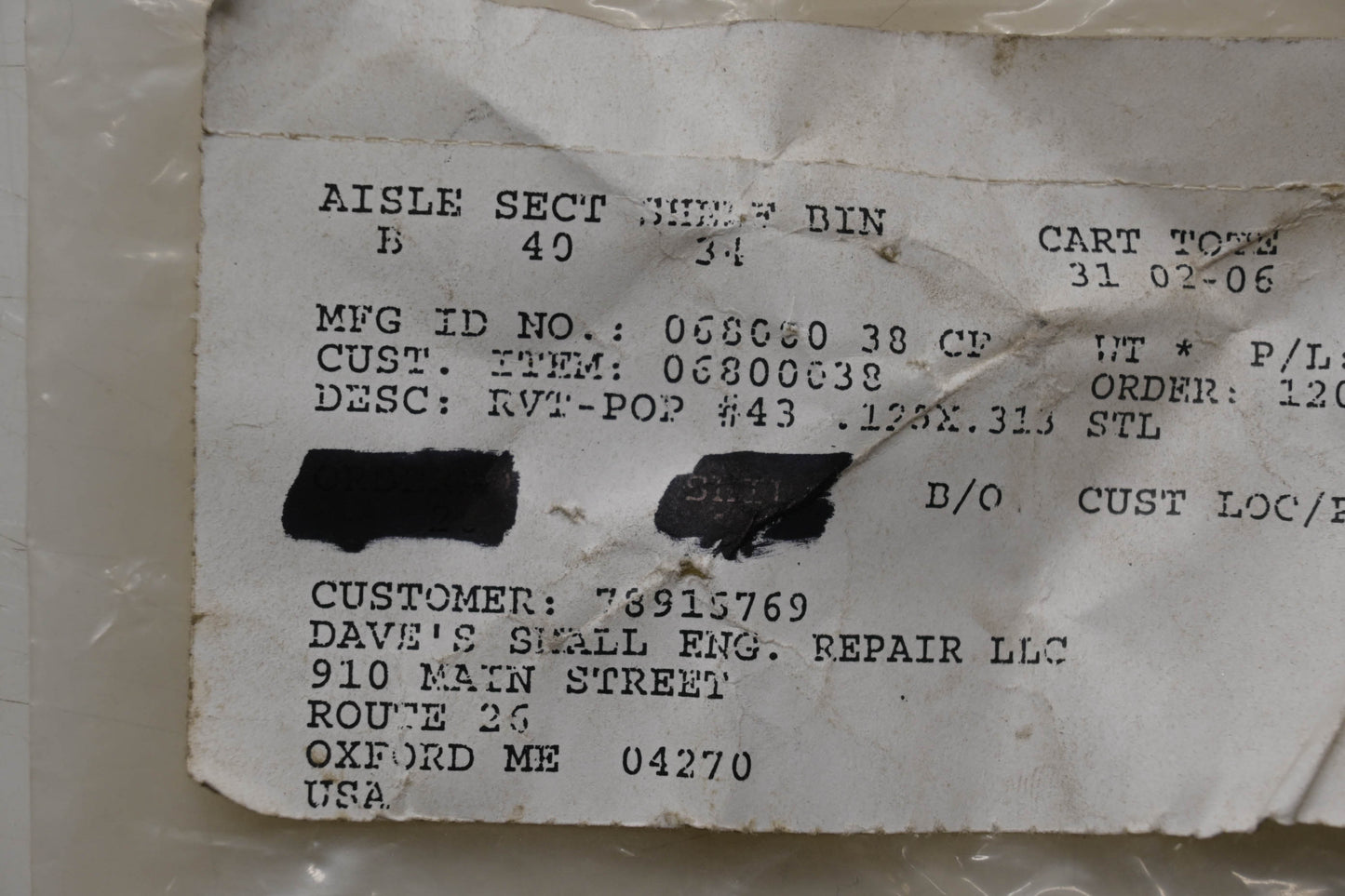 Ariens 06800038 Pop Rivets Qty 2 NOS