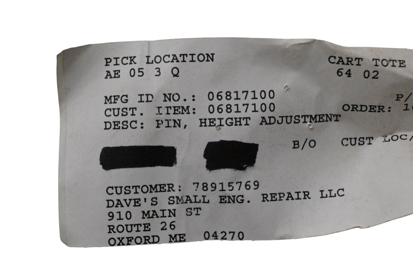 Ariens 06817100 Height Adjustment Pin NOS