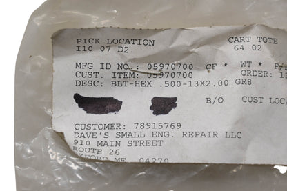 Ariens 05970700, 05901940 Hex Bolt NOS
