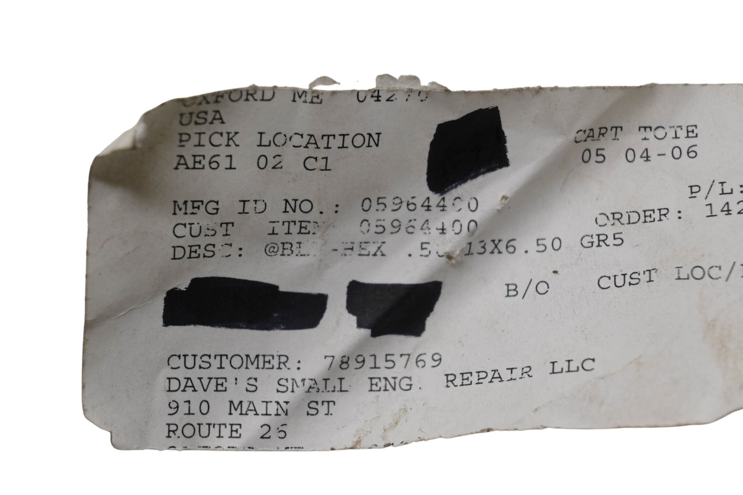 Ariens 05964400, 05901907 Hex Bolt NOS