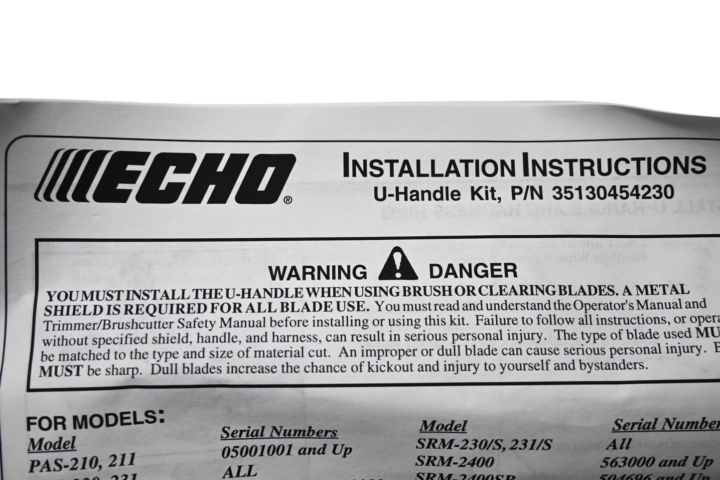 New OEM Echo 35130454230 Offset U-Handle Kit NOS