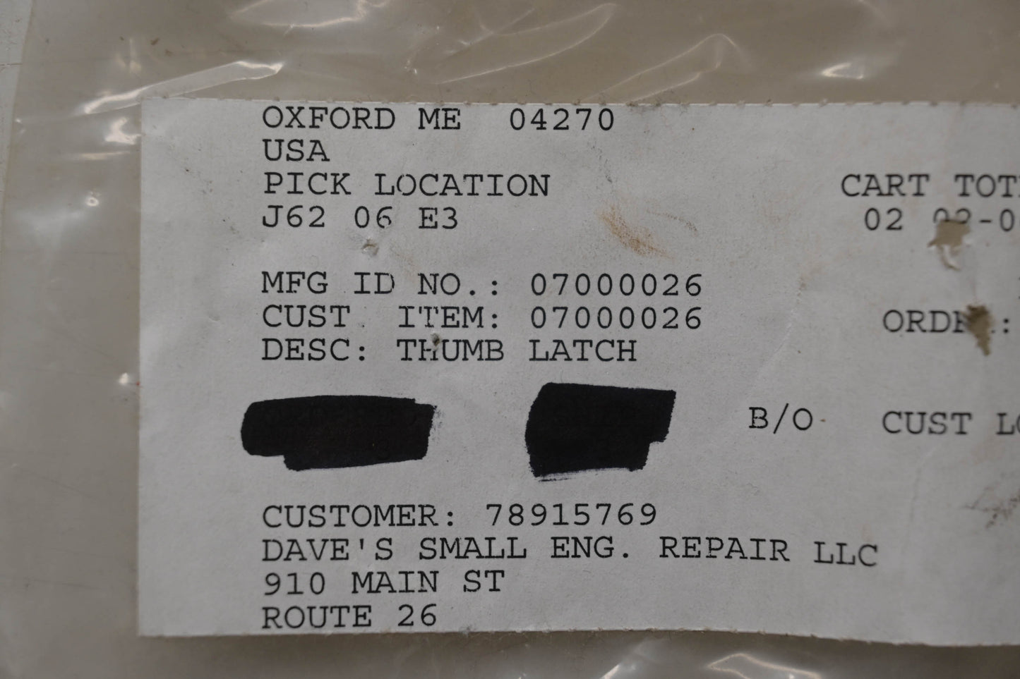 Ariens 07000026 Thumb Latch NOS