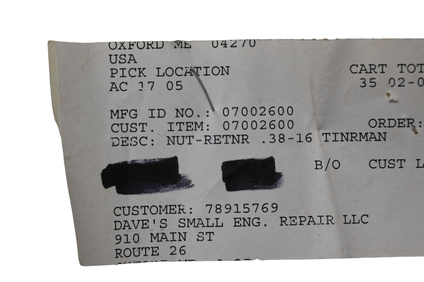Ariens 07002600 Retainer Nut NOS