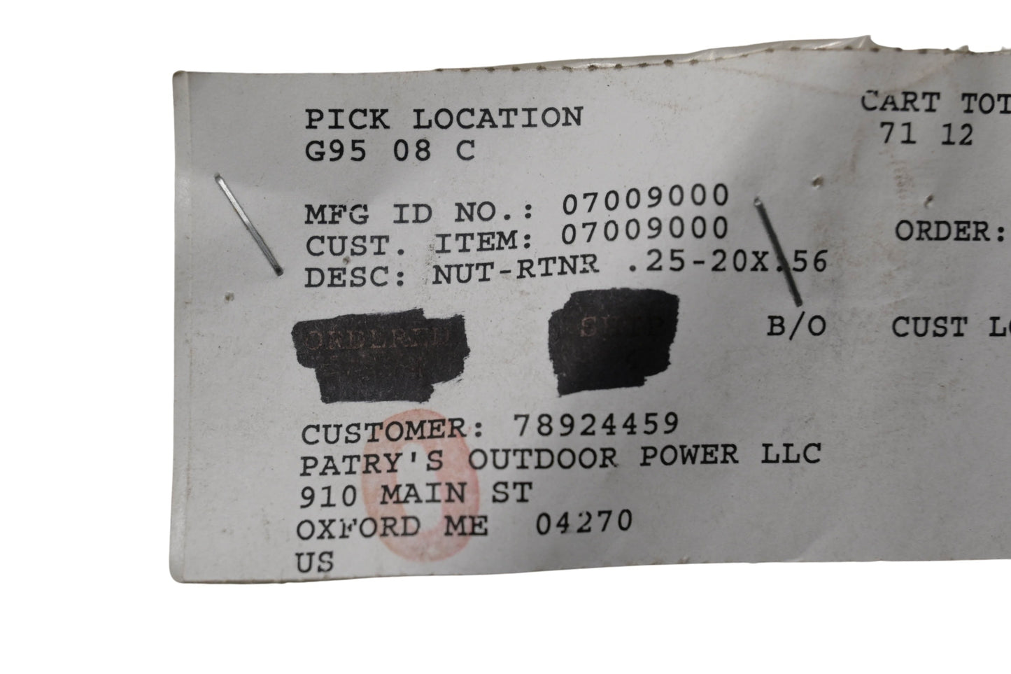 Ariens 07009000 Retainer Nut NOS