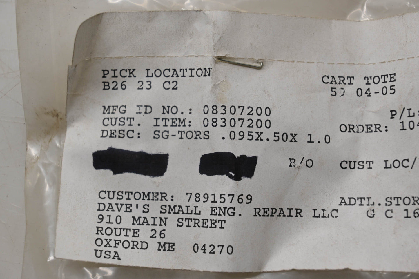 Ariens 08307200 Torsion Spring NOS
